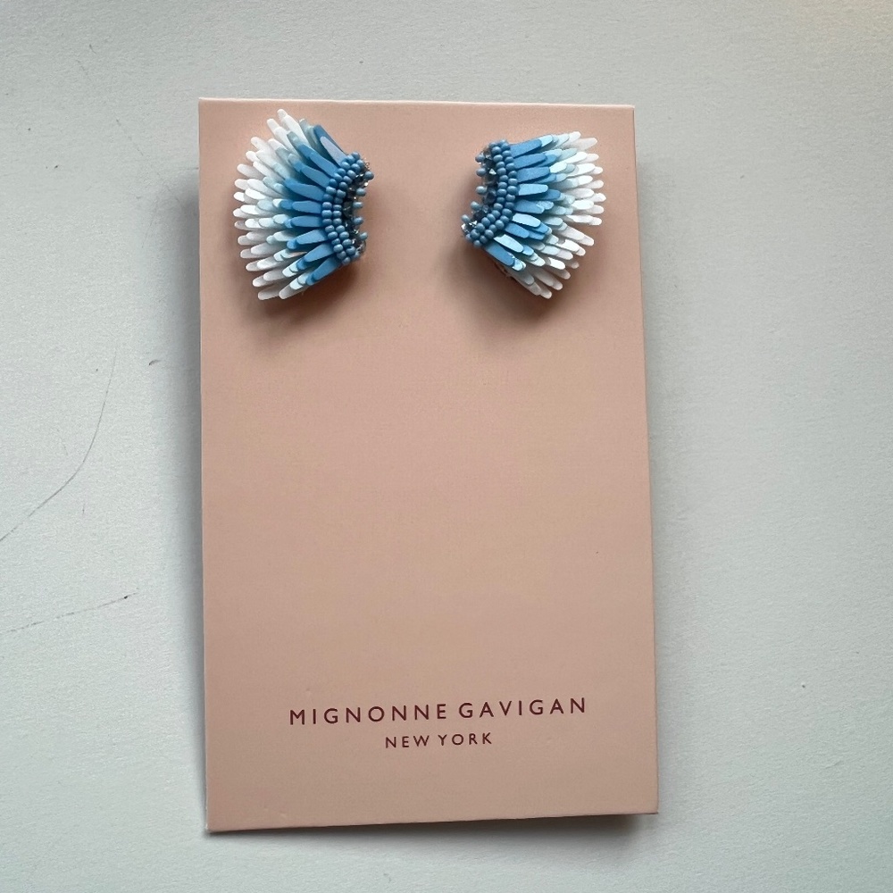 Mignonne Gavigan micro blue and white layered feather earrings